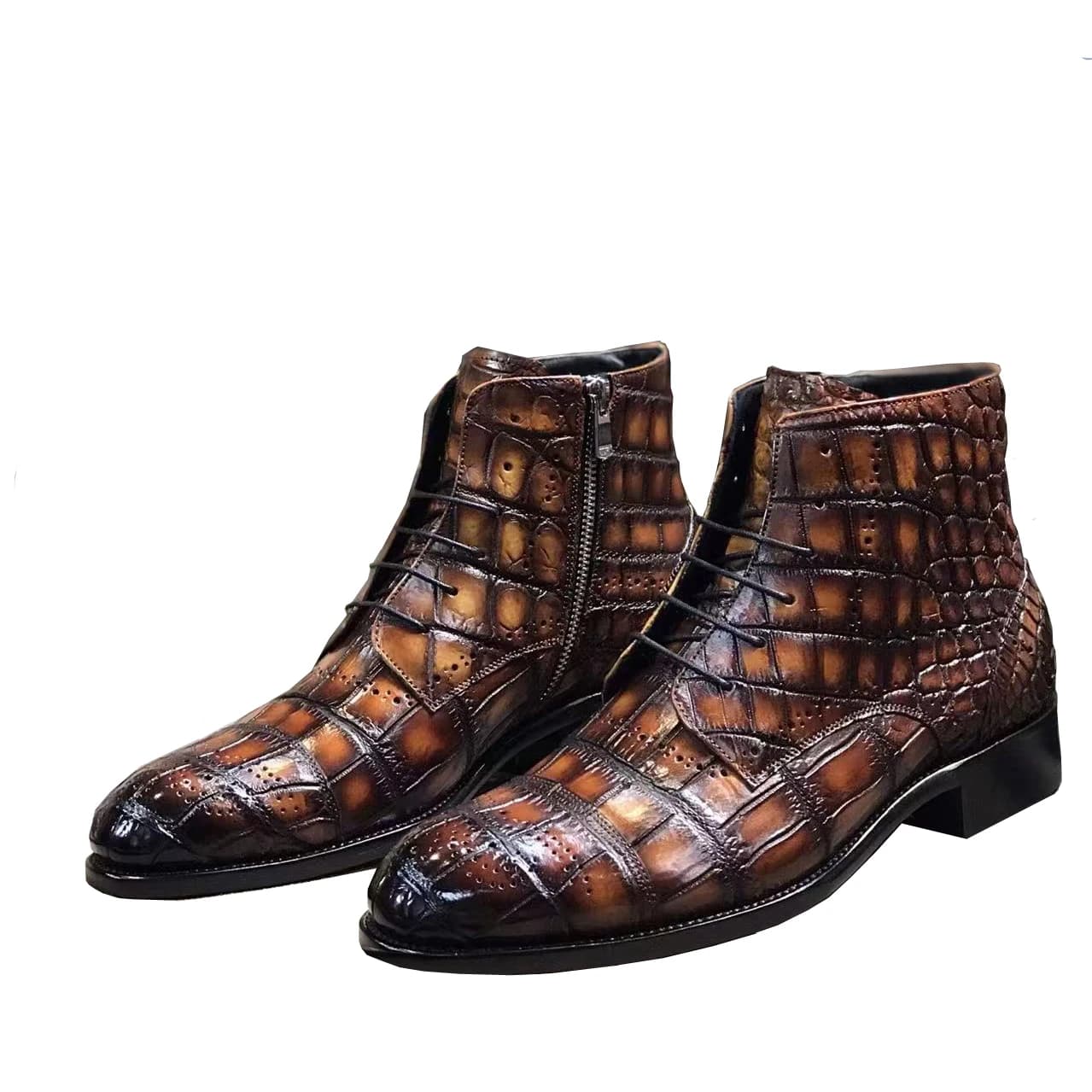 Nuovi Stivali da Uomo Yingshang in Pelle di Coccodrillo, Scarpe Marroni Spazzolate per Ufficio, Business, Tempo Libero e Matrimoni