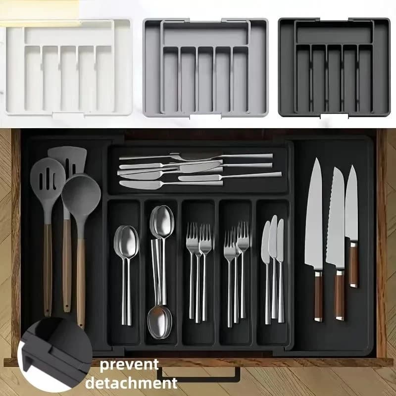 1Pcs Upgradation Adjustable Flatware Tableware Organizer – Plastic Multifunctional Drawer Organizer for Kitchen Counter Utensils