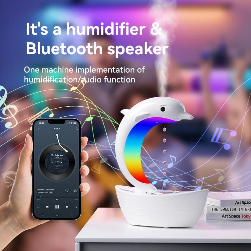 Umidificatore antigravità multifunzionale Dolphin Altoparlante Bluetooth Lampada da tavolo Luci notturne RGB Ufficio Camera da letto Rumore bianco