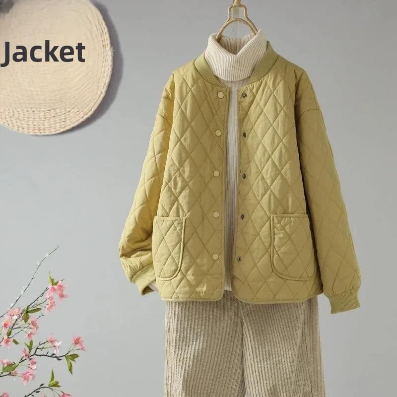 Giacca trapuntata in cotone da donna, corta, ampia, leggera, invernale, alla moda, tinta unita, con motivo a rombi, cappotto tridimensionale.