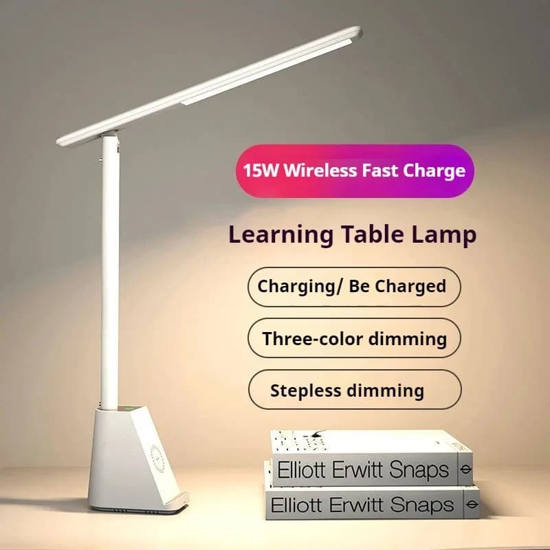 15W Wireless Quick-Charging Desk Light Eye-Protecting LED Folding Plug-in Intelligent Desk Lamp For Work And Study Table Lamps
