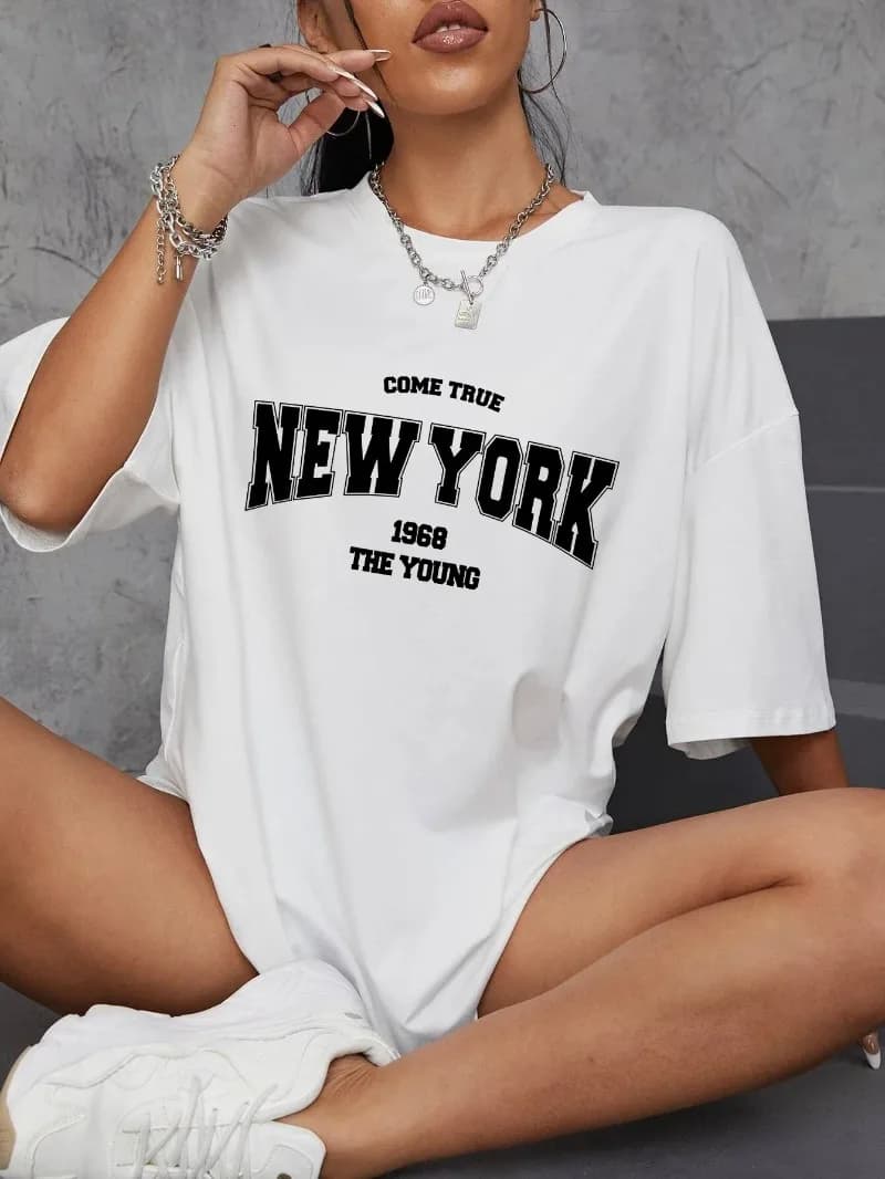 Oversized T Shirts When 1968 The York Is Young Woman Tshirts Daily Creativity Streettshirt Clothes Y2K Tops Women Clothes