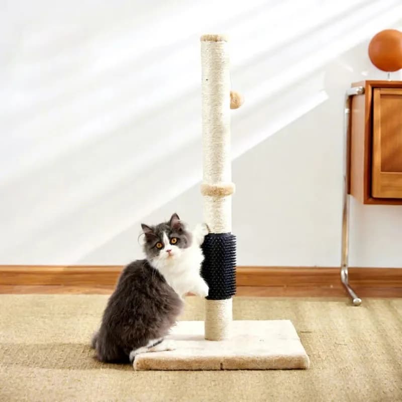 Pet Sisal Self-Groomer Eco-Friendly Indoor Cat Tree Scratching Post Velvet Brush Exercise Relaxation Plastic Wood