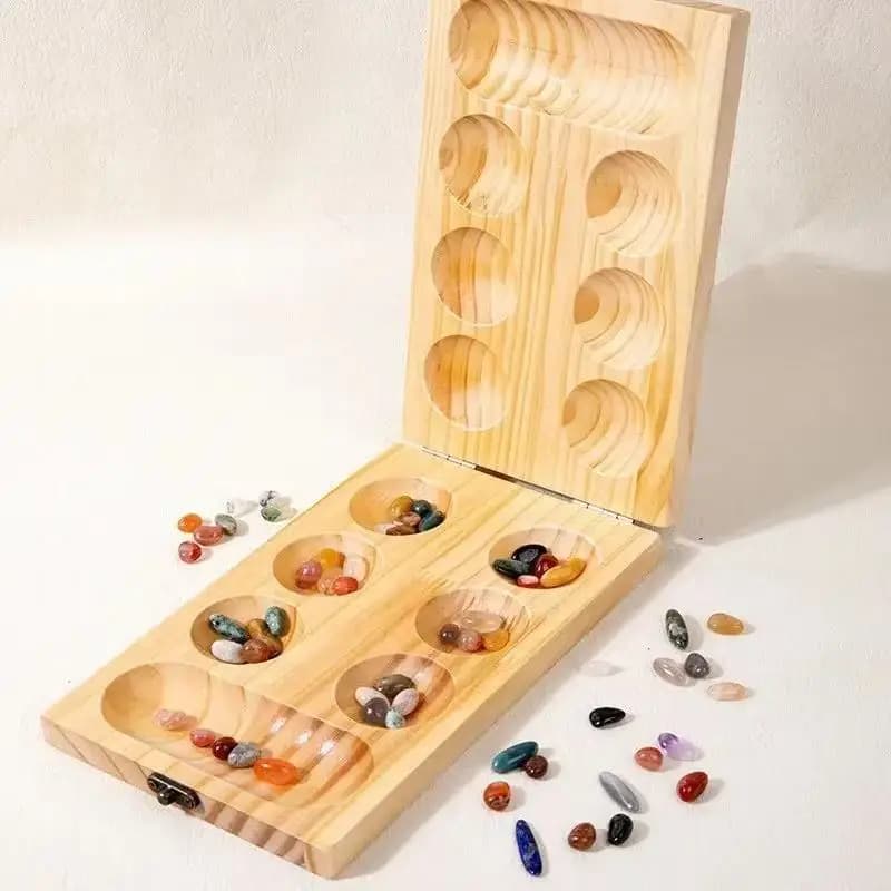 Mancala in legno con gocce di pioggia, gioco da tavolo per scacchi con gemme - Giocattolo educativo per il pensiero spaziale Gioco da tavolo per scacchi africani