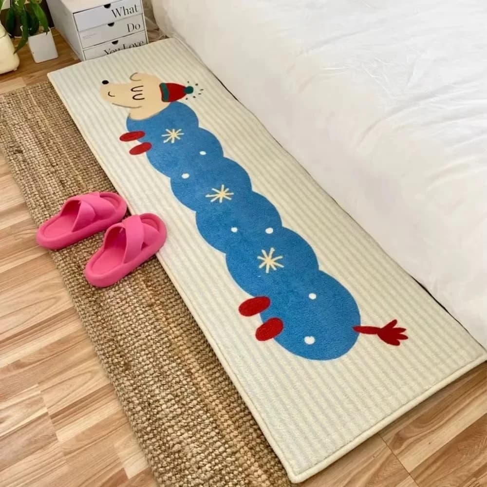 VIKAMA Cartoonish Cute Dachshund Dog Bedroom Room Bedside Blanket Soft And Dirt-Resistant Living Room Flannel Carpet Home Decor