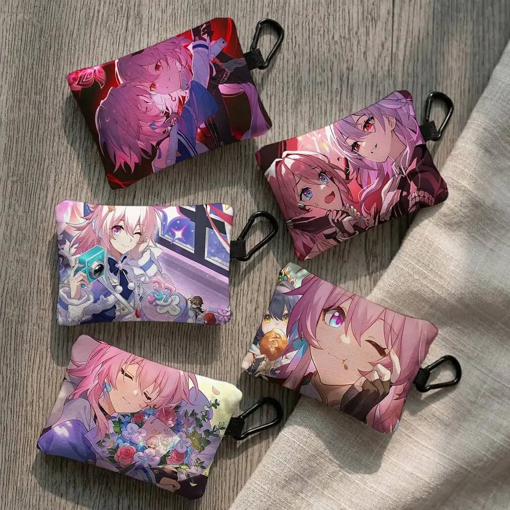 Anime Game Honkai Star Rail March 7th Everyday Oxford Cloth Zipper Coin Purse - Lightweight Card Holder & Hanging Key Pouch