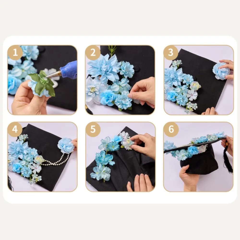 Trencher Cap Fiori fai da te Berretto da laurea Mortar Board Cappello accademico regolabile con nappe Ornamento di fascino Bachelor
