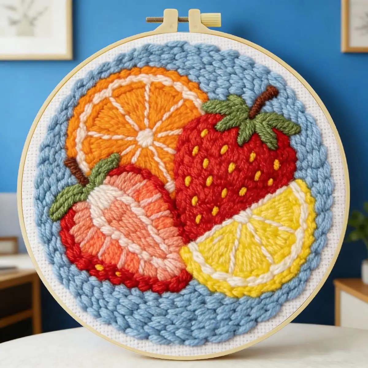 Kit per ricamo punch needle con frutta 20x20 cm/7,87 pollici, set per ricamo a punto uncinetto, ricamo fatto a mano, regalo fai da te, arte con l'ago