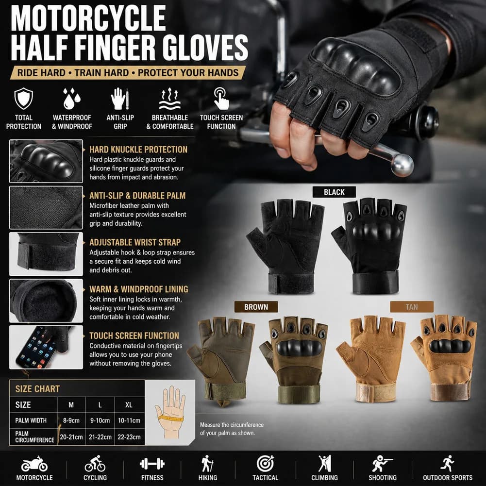 Half-Finger Outdoor Tactical Gloves Men Protective Shell Mittens Antiskid Workout Fitness Gloves Wear Resistance