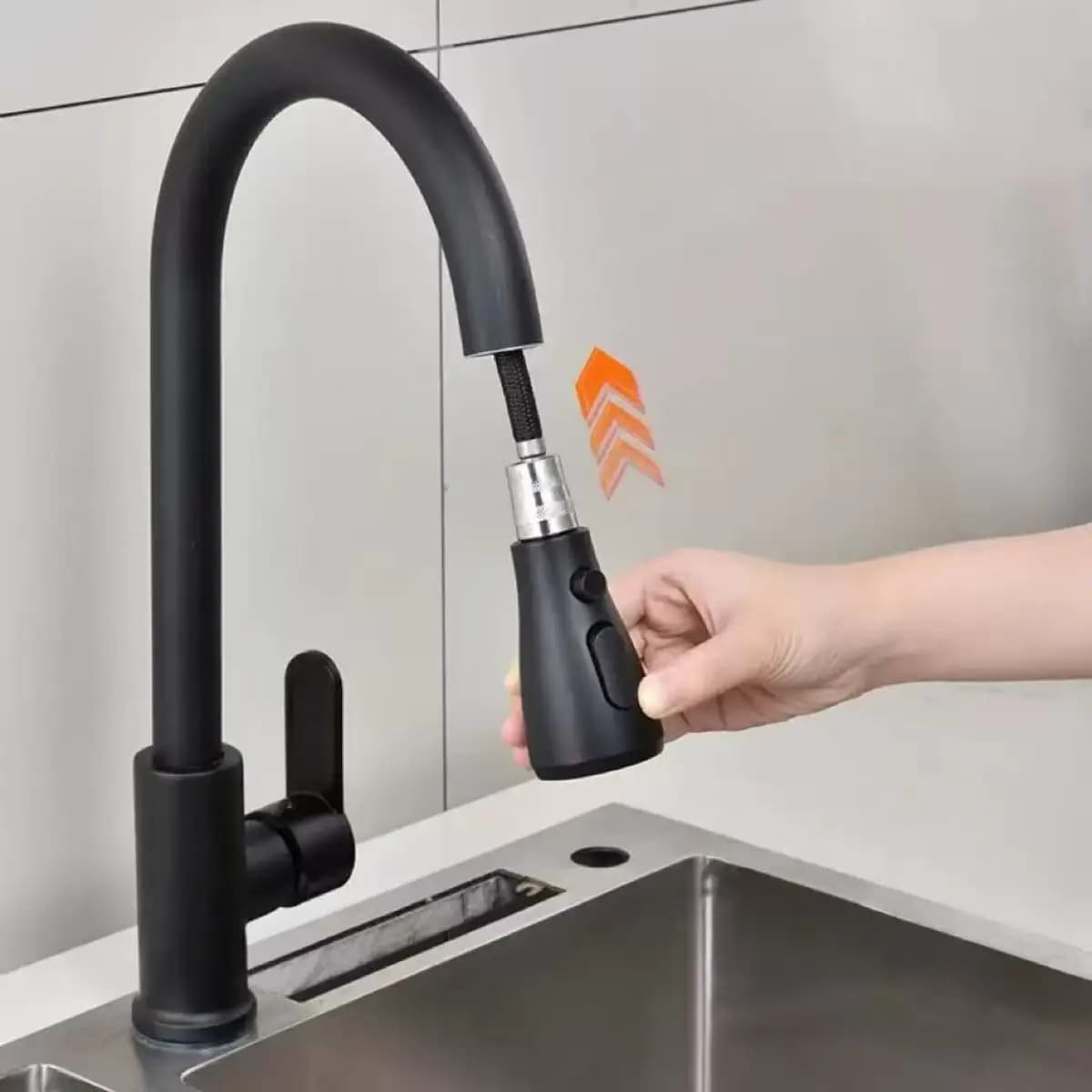 Stainless steel kitchen faucet single hole pull out spout kitchen sink mixer faucet flow spray head 360 swivel cleaning faucet