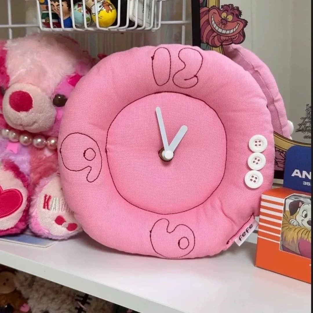 Soft Cotton Circular Silent Clock Wall Background Decoration Korean Style Cute Table Clock Living Room Ornament Birthday Gift