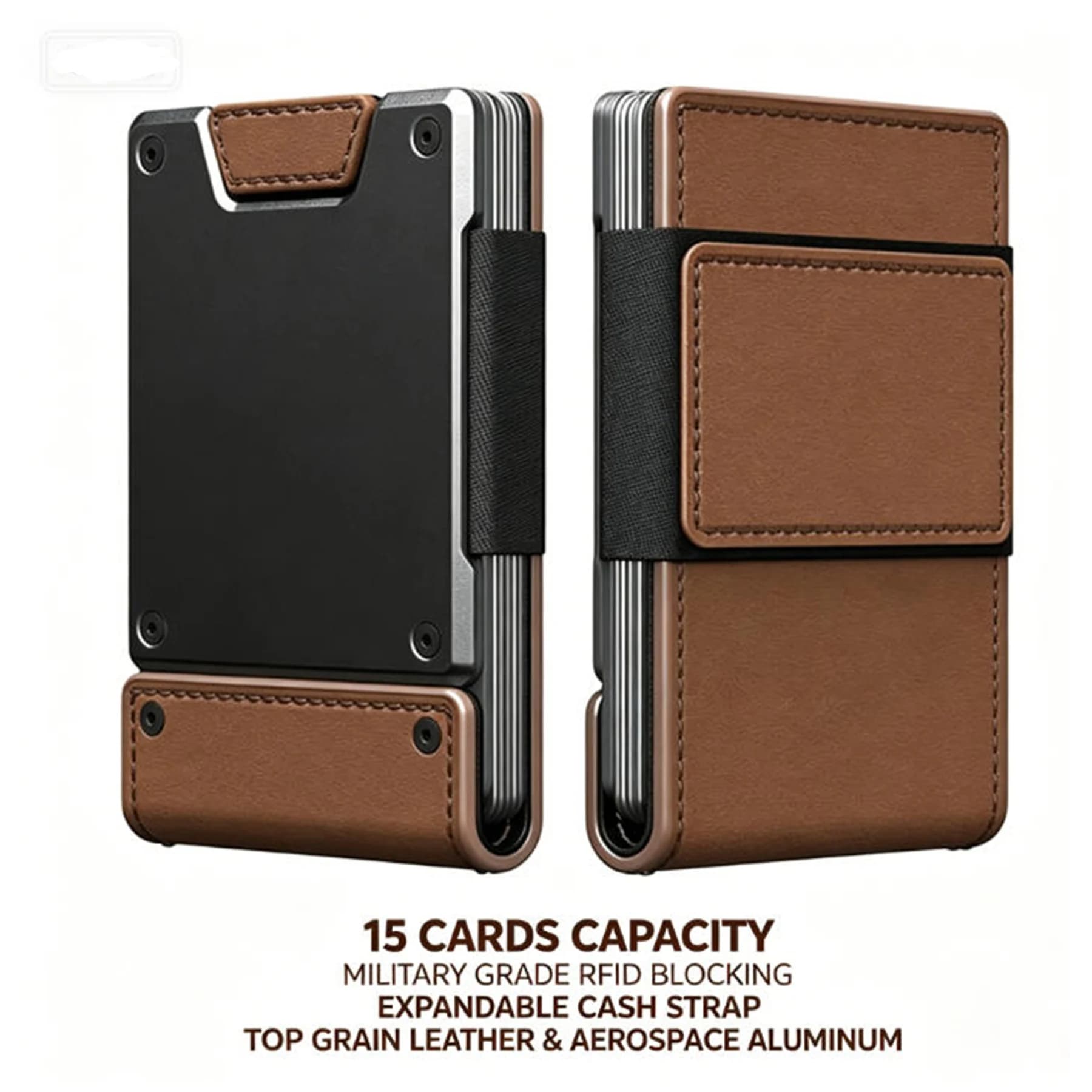 Portafoglio Minimalista in Pelle con Blocco RFID per Uomo, Clip per Banconote con Cintura Estraibile, Porta Carte Sottile per 1-15 Carte e Contanti