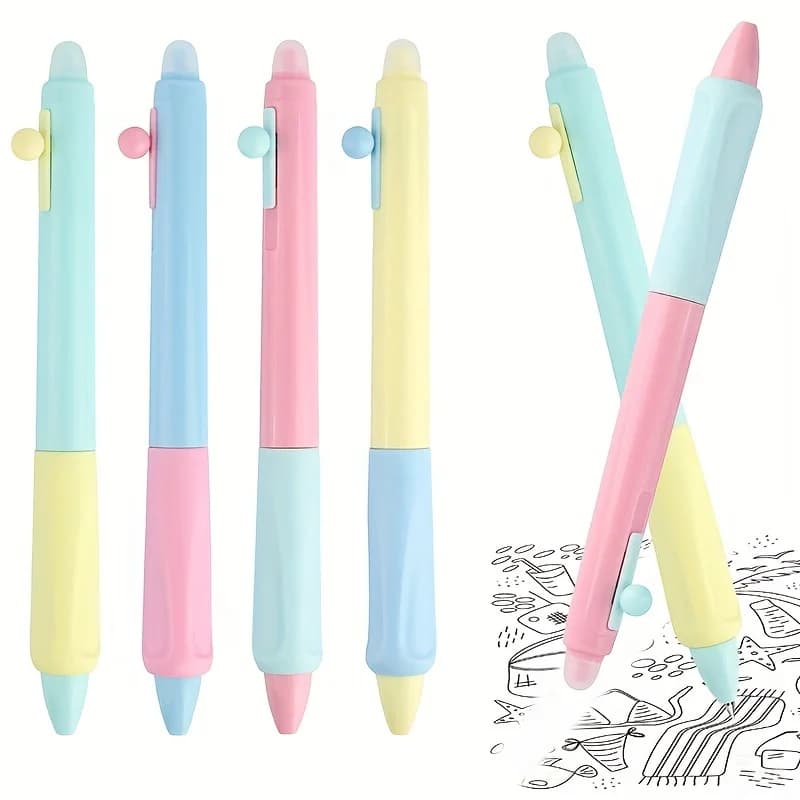 Penne gel cancellabili retrattili punta fine 0,5 mm, senza bisogno di bianco fuori, confezione da 4 inchiostro nero/blu per completare Sudoku e Crosswor