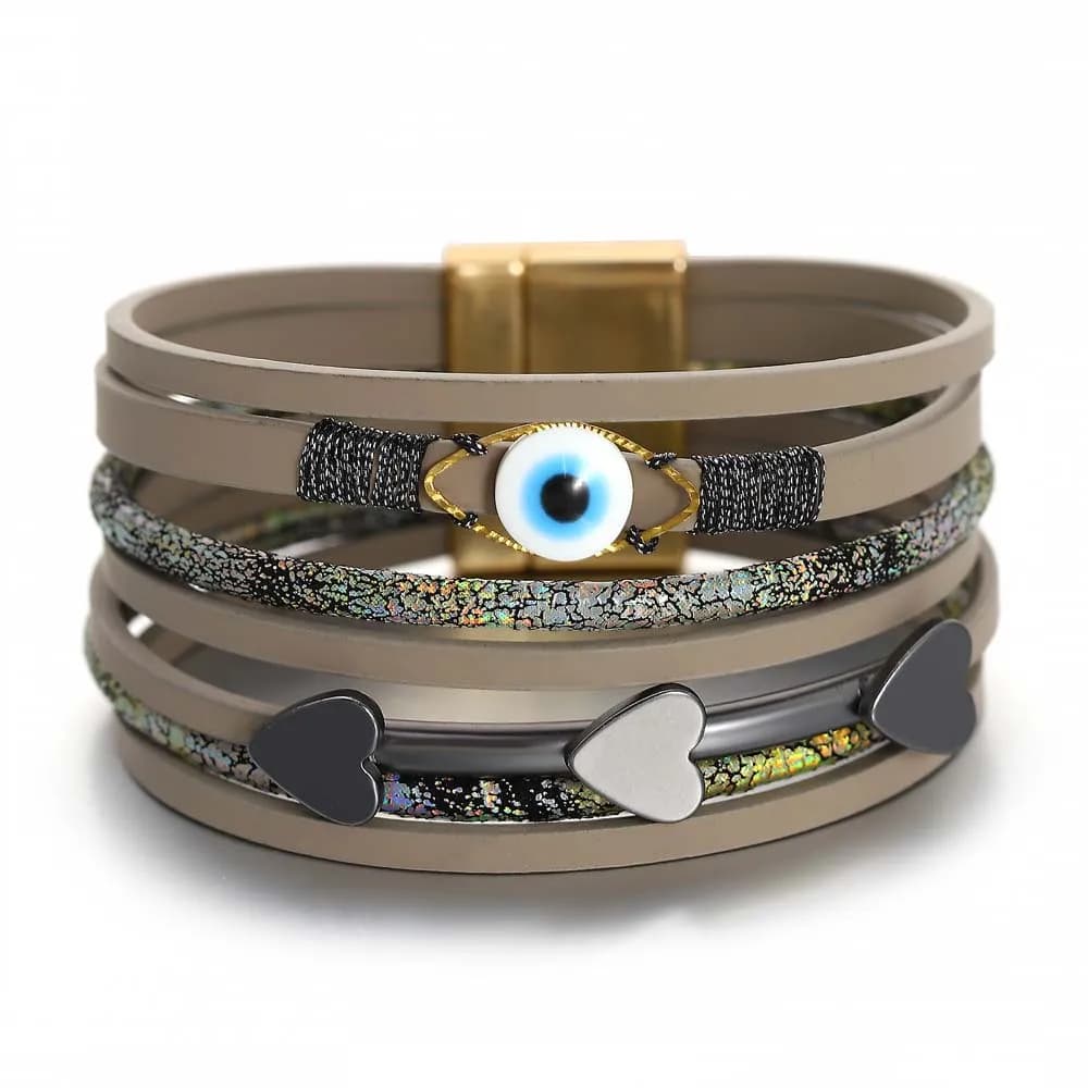 ALLYES Bracciale in pelle con ciondolo malocchio per donna Uomo Braccialetti avvolgenti multistrato fatti a mano con freccia a cuore vintage Gioielli Boho Party
