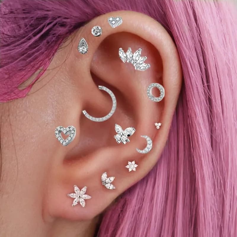 Tragus Helix Piercing Stud Earring For Women Rook Lobe Cartilage Butterfly Ear Percing Heart Earring Stainless Steel Jewelry Set