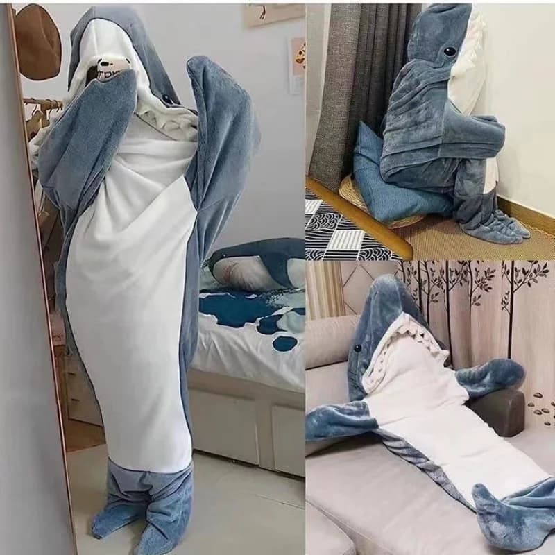 Wearable Cover for Adult Shark, Flannel Pyjamas, Soft Peel Satin in Pile, Homewear Sharkie, Halloween Gift and Birthday