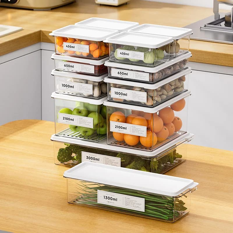 Contenitore di conservazione commerciale sigillato specifico per frigorifero in plastica trasparente per uso alimentare con coperchio