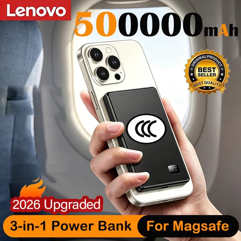 Lenovo 2026 Nuovo Power Bank Magnetico Ultra Sottile da 500000mAh, Ricarica Wireless Veloce, Certificato CCC, Batteria Portatile LED per MagSafe