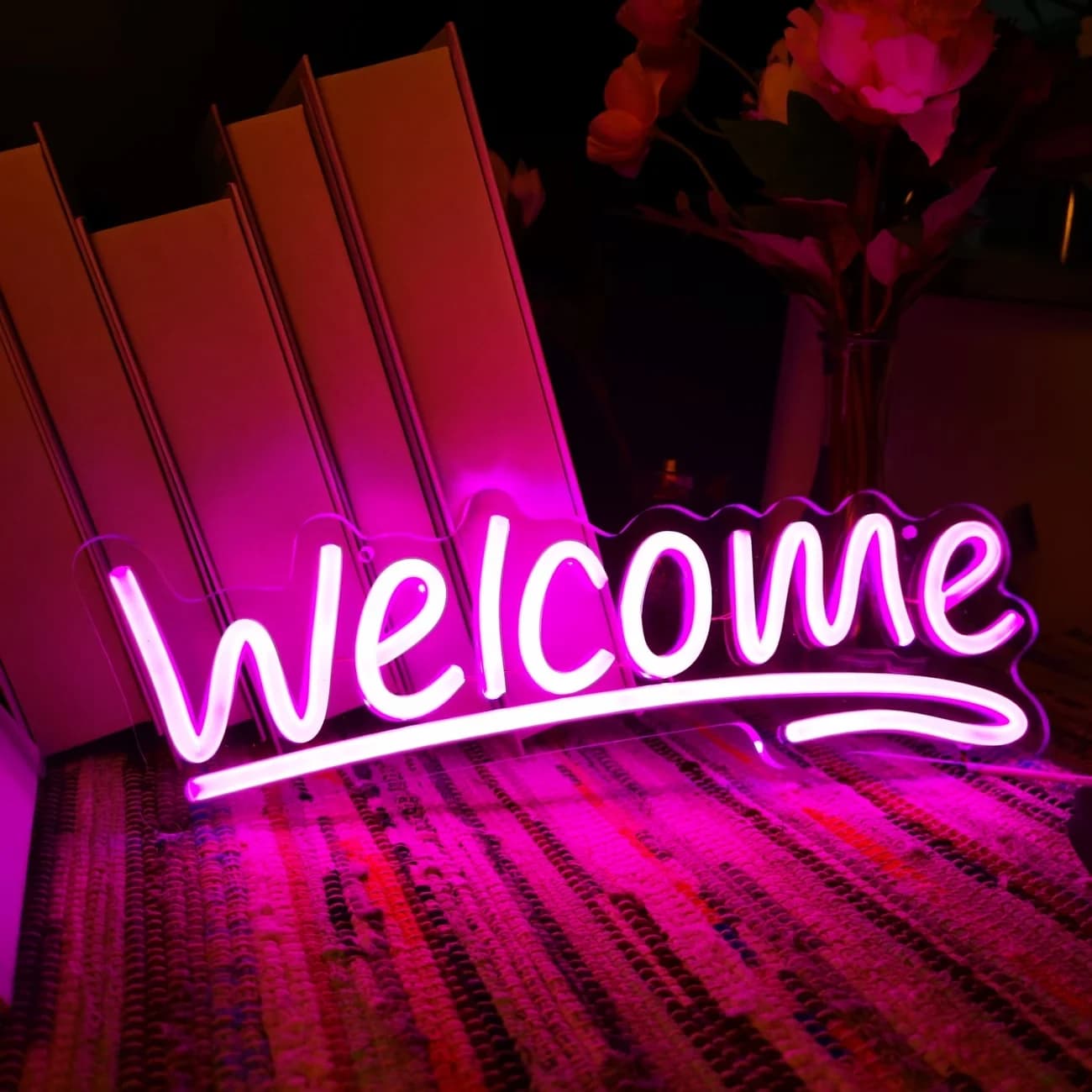 Insegna al Neon 'Welcome', Insegna LED Neon da Parete con Interruttore On/Off, Insegna Luminosa per Negozi, Porte e Finestre di Casa