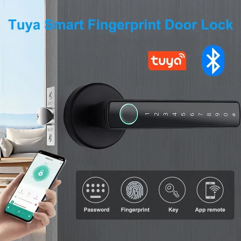 Tuya Bluetooth Smart Fingerprint Maniglia per porta Serratura Password elettronica APP Sblocco remoto Hotel Appartamento Ufficio Bagno Camera da letto
