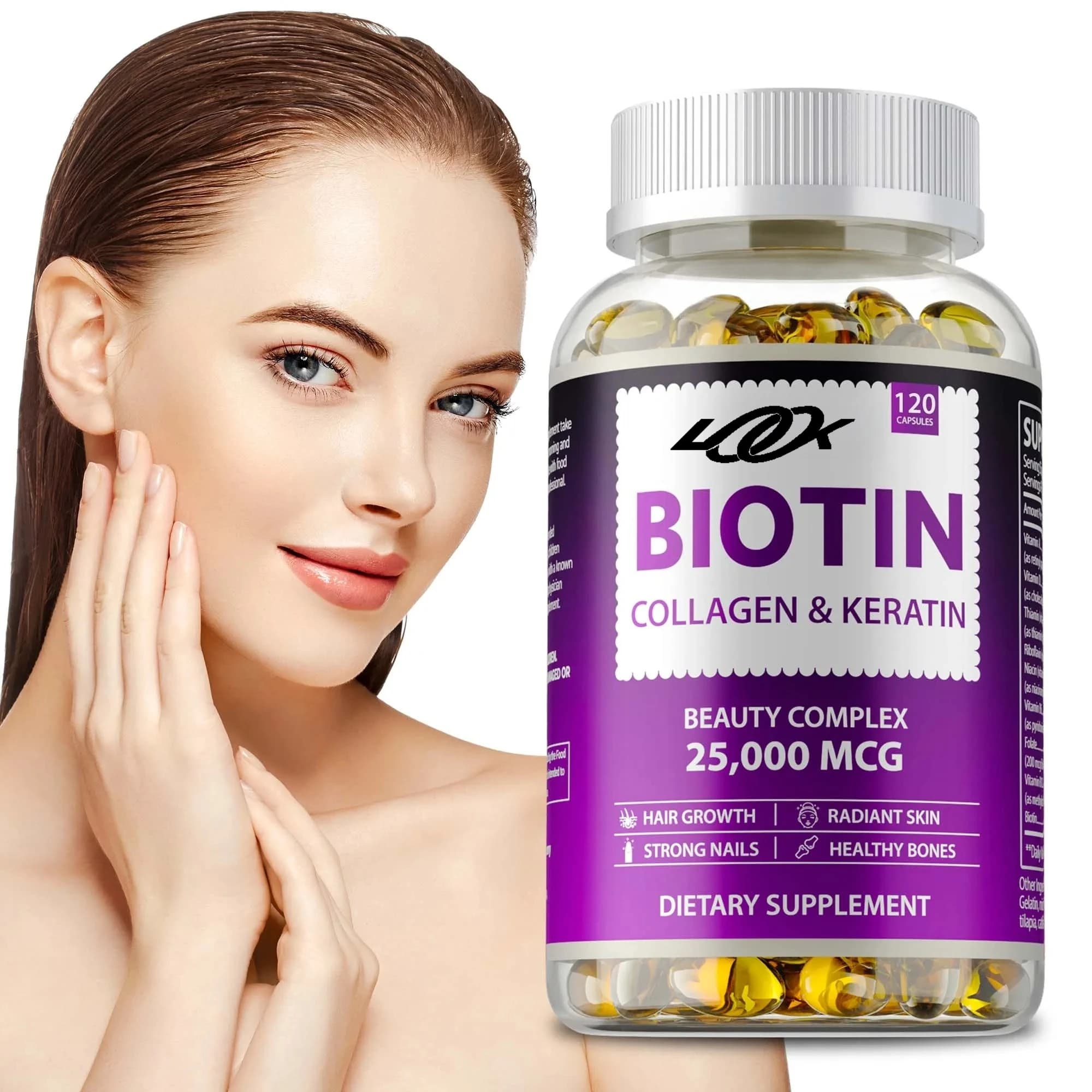 Integratore di biotina, collagene e cheratina: supporta la salute dei capelli, unghie forti e pelle liscia, la salute delle articolazioni e delle ossa