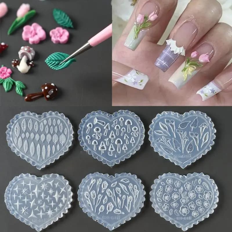 DIY Nail Art Tools, 3D Butterfly and Rose Flower Stamping, Flexible Silicone Mold, Tulip Design Manicure Template
