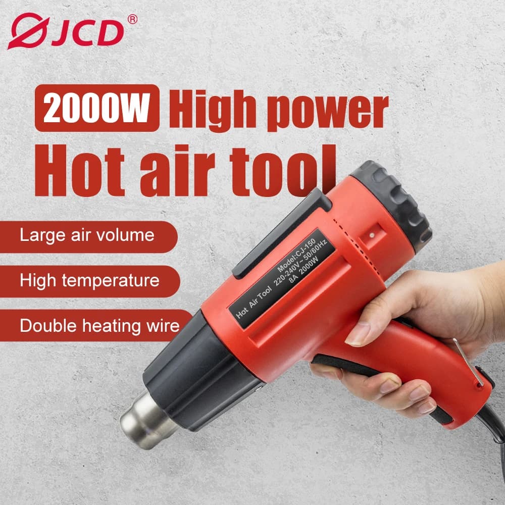 JCD 2000W pistola ad aria calda industriale elettrica ad alta temperatura regolabile asciugacapelli saldatura restringimento strumenti di imballaggio