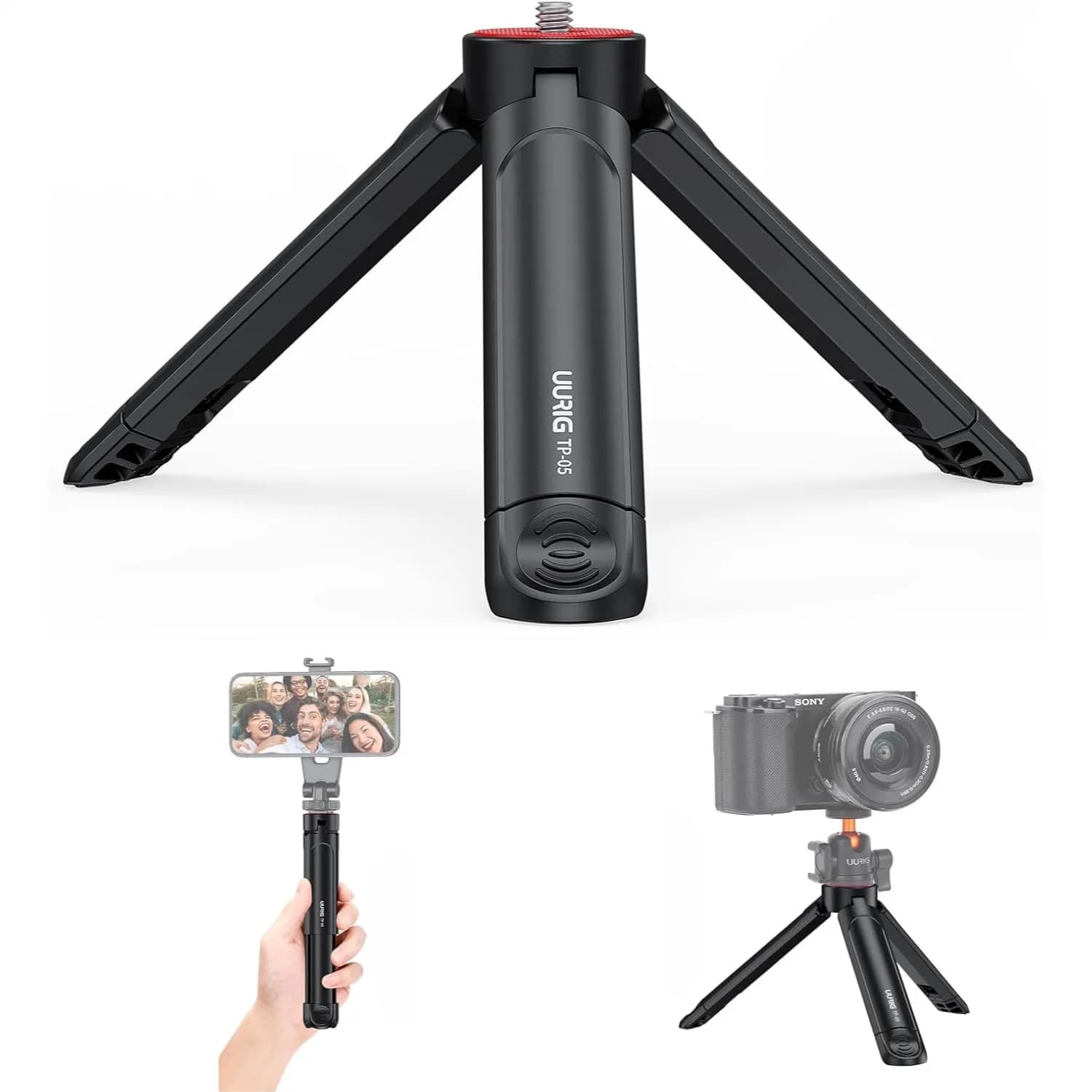 Mini treppiede estensibile per fotocamera con vite da 1/4 di pollice, treppiede portatile da tavolo con impugnatura selfie stick per supporto cellulare per vlog