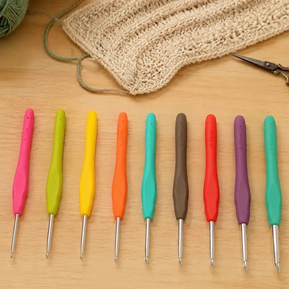 Colorful Crochet Hooks Set, 9Pcs MultiSize Crochet Needles, Ergonomic Crochet Hooks, Yarn Knitting Tools for Lace Thread