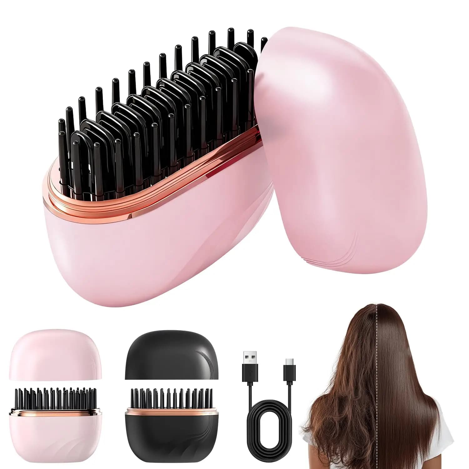Spazzola Lisciante per Capelli Senza Fili con Ricarica USB, Nuovo Mini Accessorio Portatile Ricaricabile Anti-Scottatura per lo Styling Quotidiano