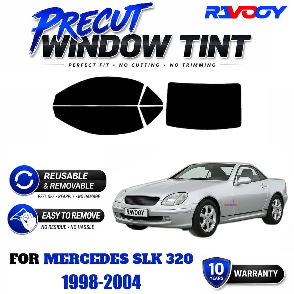 RAVOOY Precut Window Tint, Reusable Removable EPU Film, Custom Fit for Mercedes SLK 320 1998-2004, UV Heat Protection