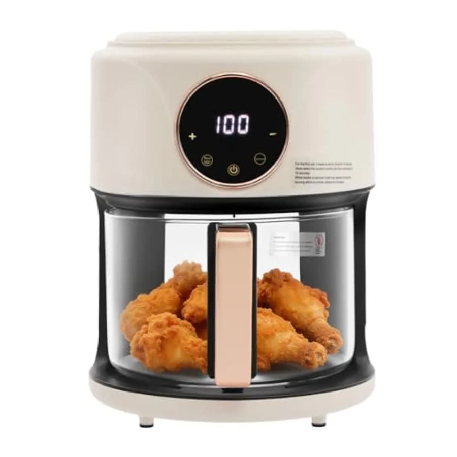 Friggitrice ad Aria in Vetro da 1200W, 4.44Qt, con 8 Preimpostazioni Intuitivi, Vetro Borosilicato Visibile a 360°, Cucina Senza Olio per Famiglie