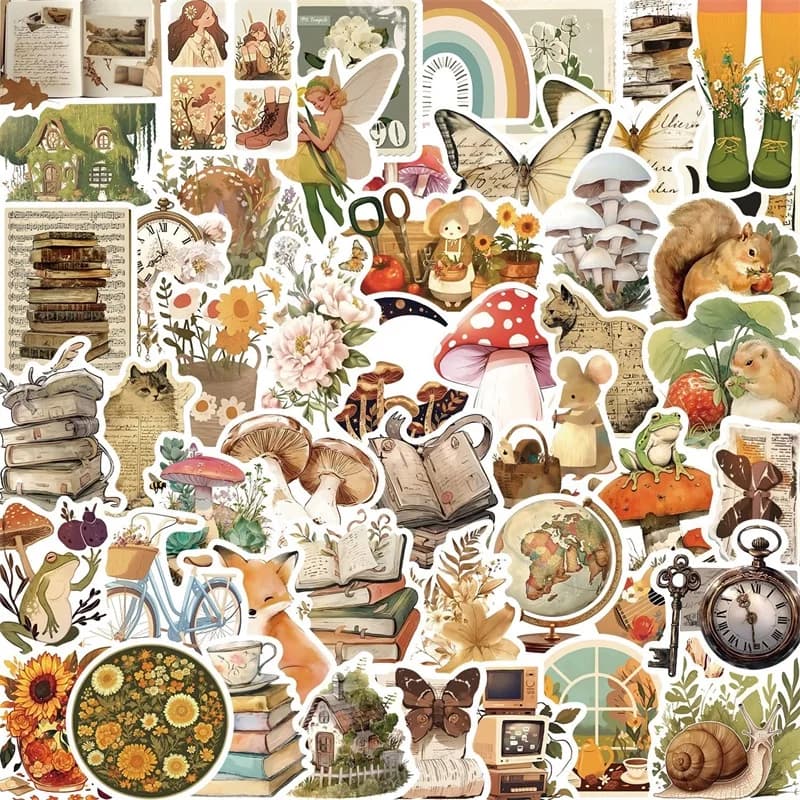 10/30/50PCS Vintage Animal Mushroom PVC Sticker Aesthetic Stationery DIY Decoration Scrapbooking School Supplies