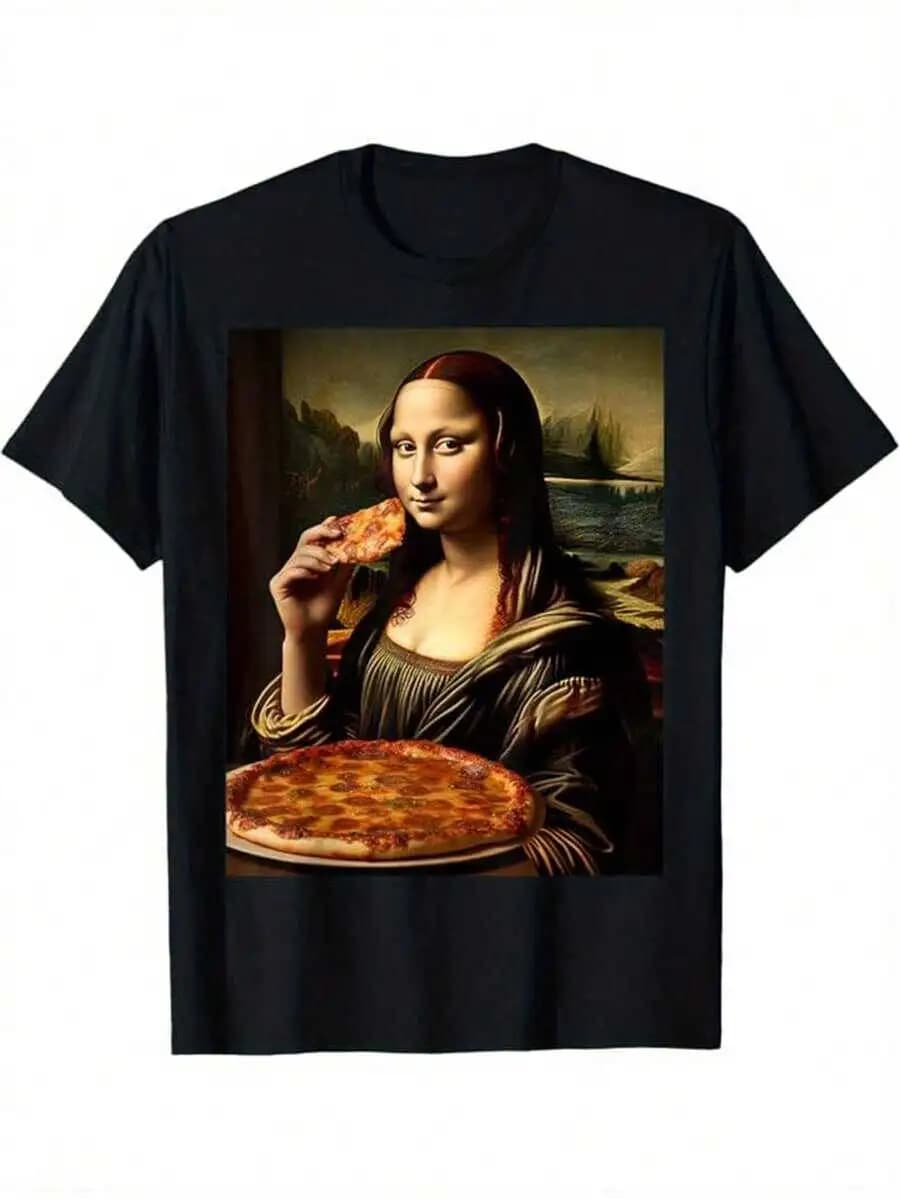 Funny Mona Lisa Print, Cotton T-Shirt, Graphic Tee Outdoor Clothes, Men's Clothing, Casual Short Sleeve Crew Neck T-Shirt 100% Cotton Trendy Y2K Short-Sleeve Tee-Soft, Quick-Drying, Moisture-Wicking, Great Gift for Christmas or Halloween.