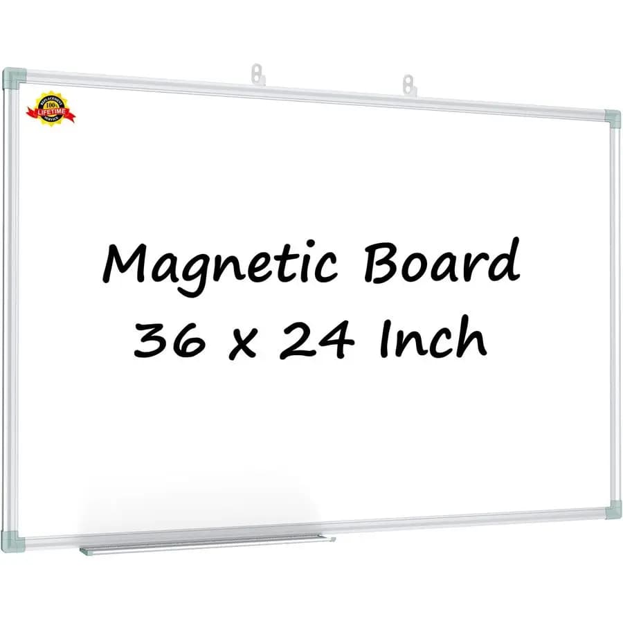 Lavagna bianca cancellabile a secco 36 x 24 pollici, lavagna magnetica 3 x 2, cornice in alluminio argentato per scuola, ufficio e casa