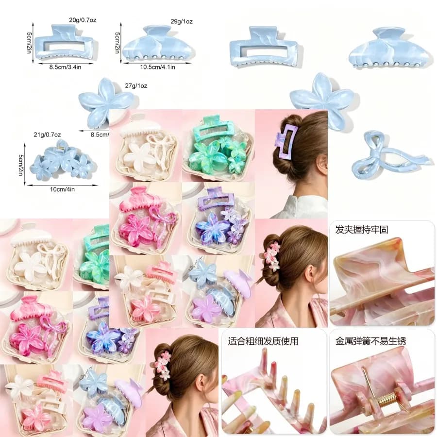 Cross-border marble flow hair clip for women's half-tied hair grab clip for high-end back of the head, shark clip hair accessor