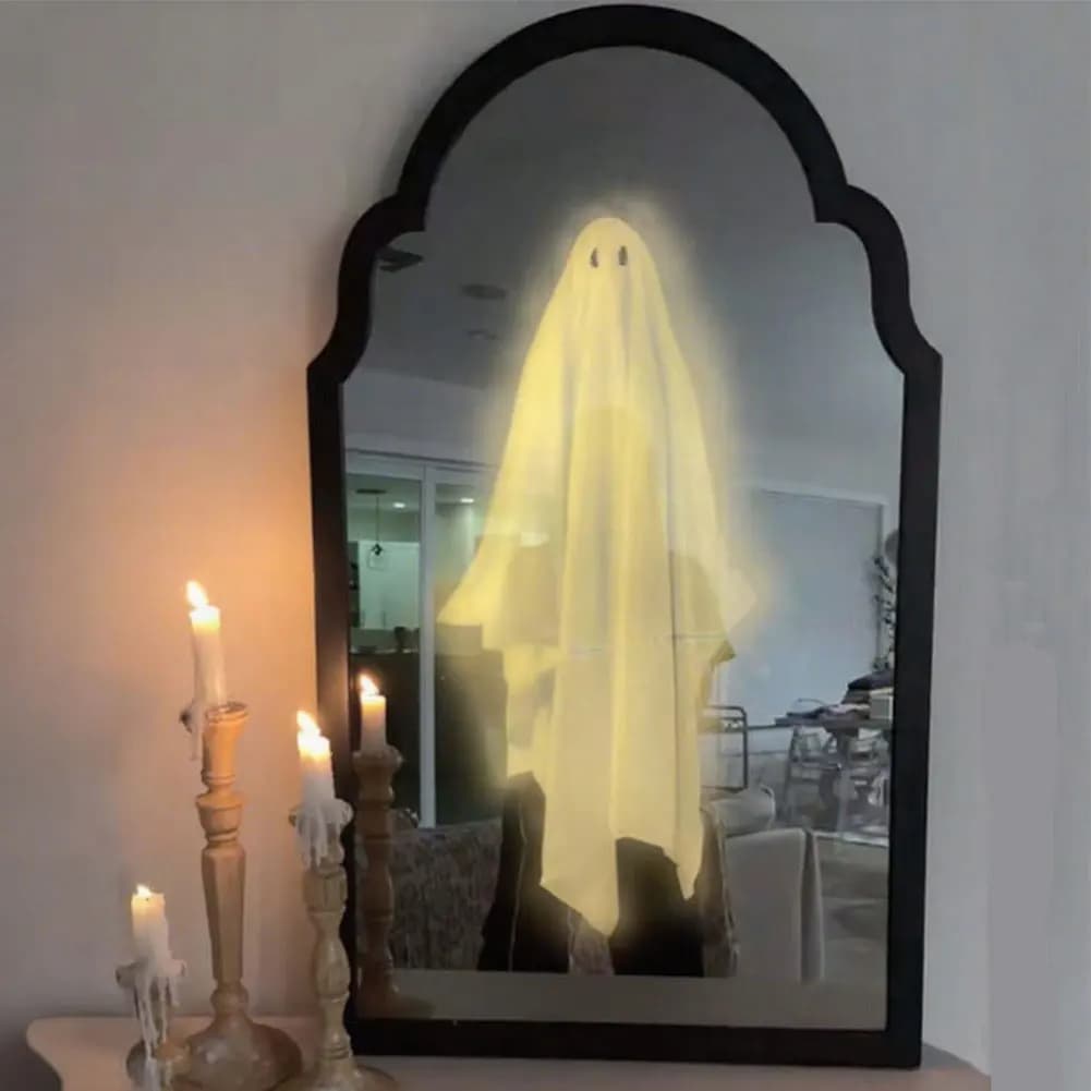 Specchio fantasma spettrale Luce notturna Specchio fantasma ologramma di Halloween con occhi raccapriccianti Specchio da parete Luce Decorazione di Halloween