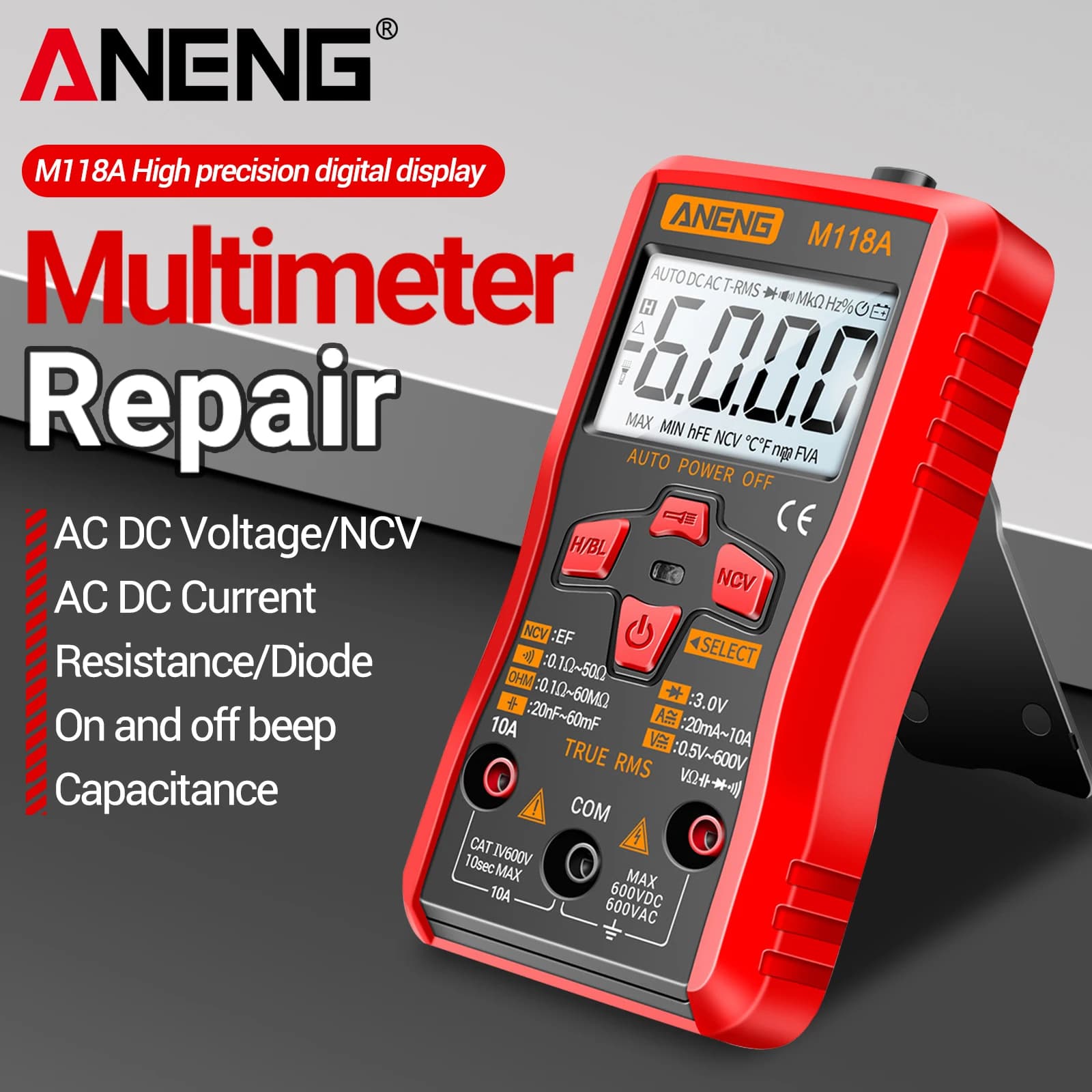 Multimetro ANENG M118A Mini schermo LCD Tester di corrente Misuratore di tensione AC/DC Ohm Resistore senza contatto Diodo Strumento di test multimetro