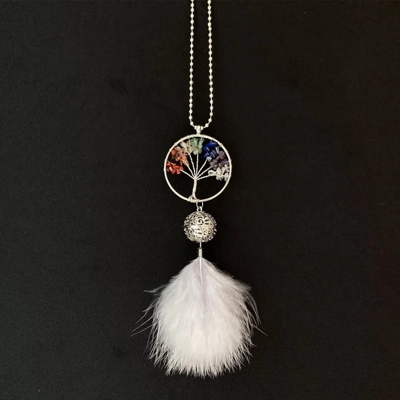 Tree of Life Car Pendant Hanging Decoration Feather Dream Catcher Gem Chakra Healing Crystal Windbell Auto Interior Decor Gifts
