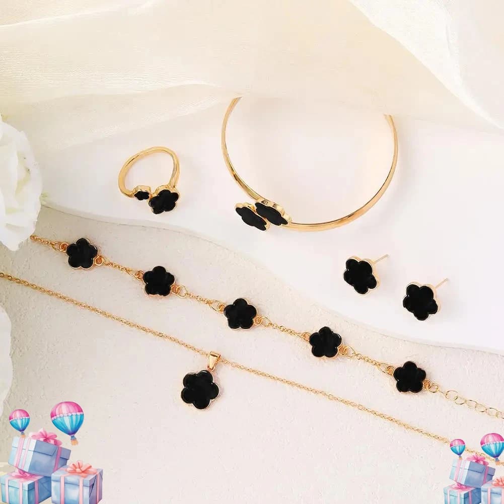 5 Pcs Set Jewelry Stainless Steel Five Leaf Clover Bracelets For Women Elegance French Niche Necklaces Bracelets Earrings