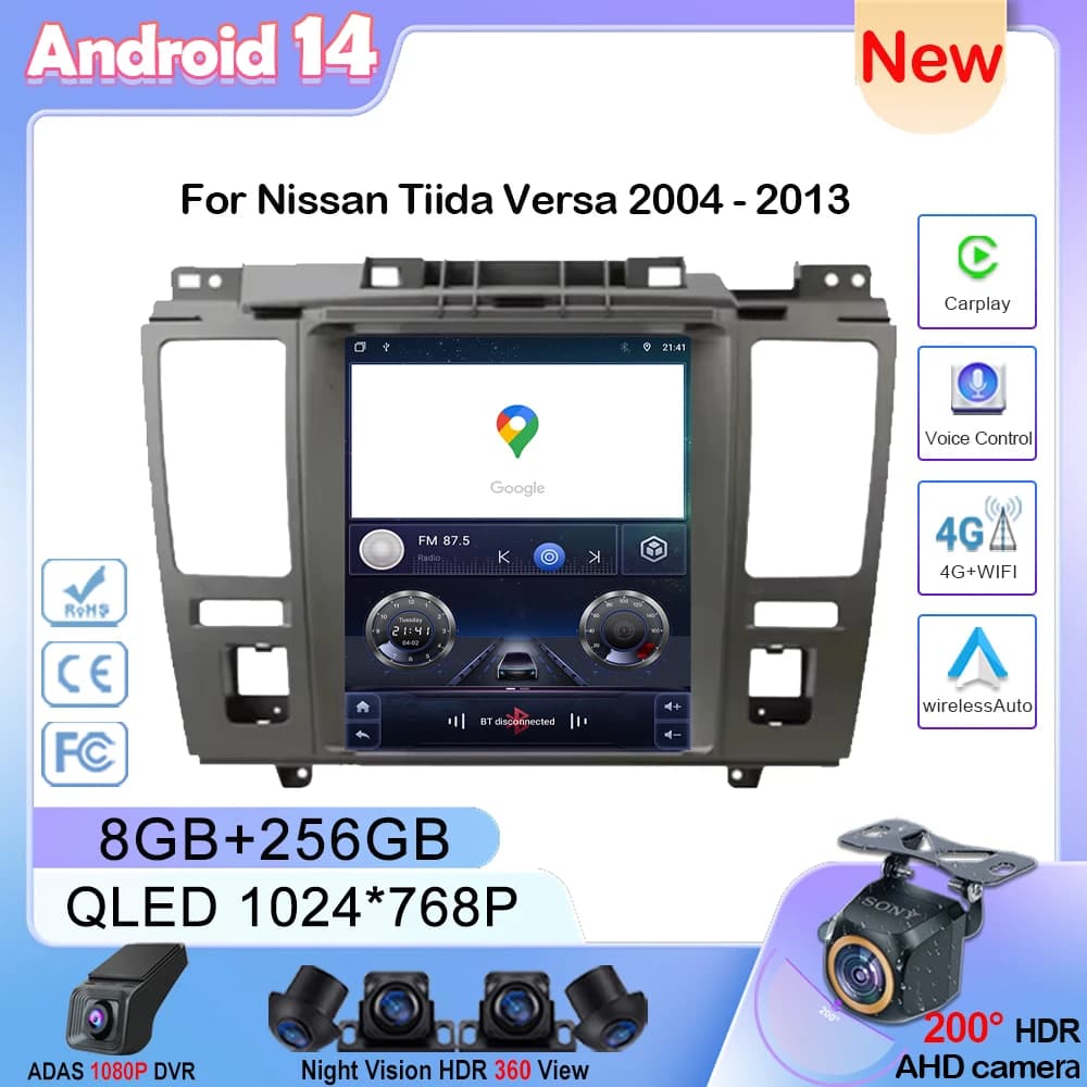 For Nissan Tiida Versa 2004 - 2013 Wireless Carplay Android 14 Vertical Screen 9.7" Car Radio GPS Multimedia Player Auto Stereo