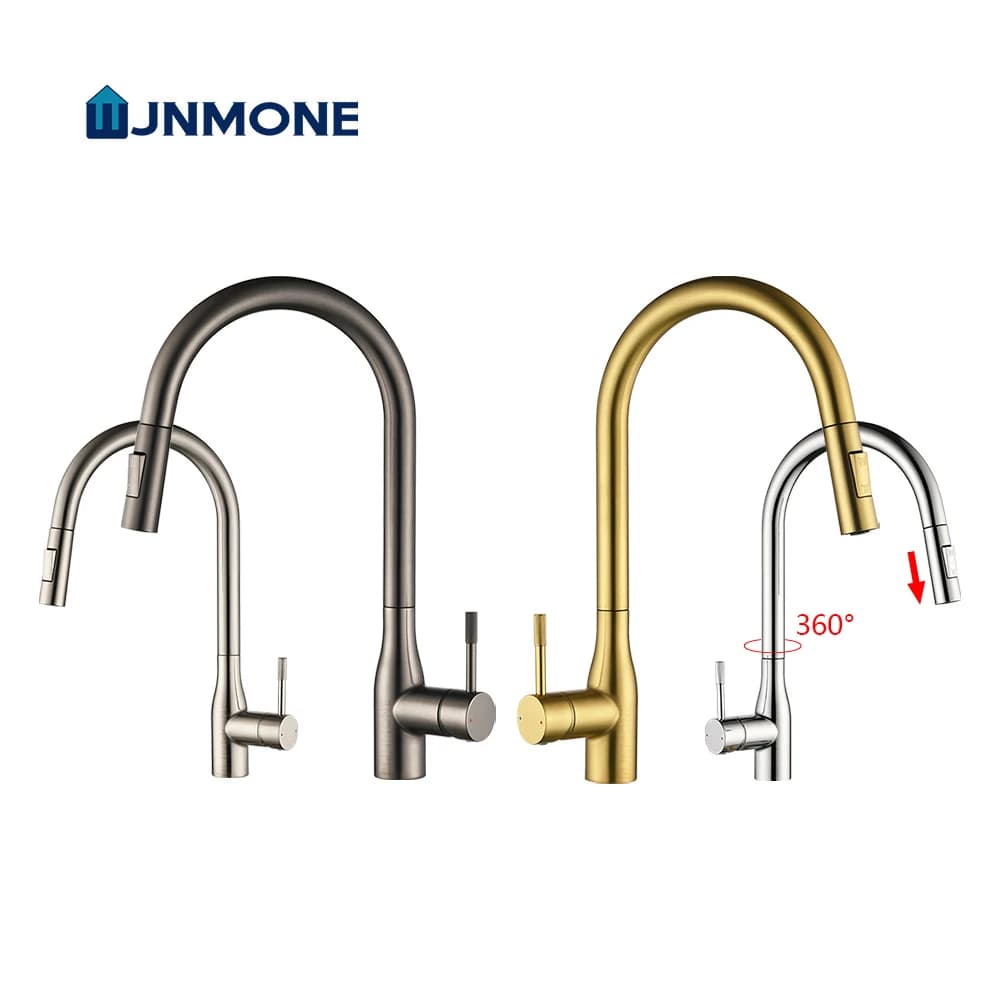 Rubinetto da Cucina Estraibile Moderno, 2 Modelli, Getto a Spruzzo, Montaggio su Piano, Miscelatore Acqua Calda e Fredda con Ugello Girevole rubinetto cucina Oro spazzolato di lusso Miscelatore da cucina,
