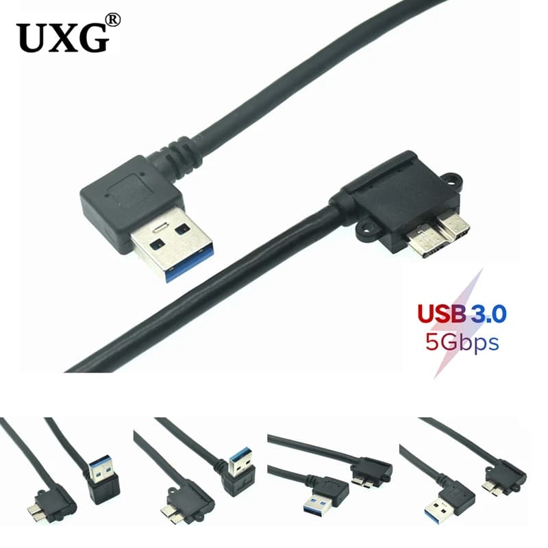 Cavo USB 3.0 tipo A a Micro B maschio ad angolo di 90 gradi verso il basso a sinistra destra per disco rigido esterno Samsung S5 Note 3 HDD 25 cm