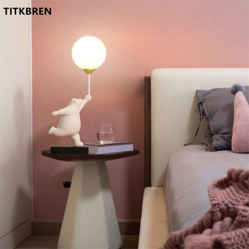 Lampada da tavolo creativa con orso cartone animato per la cameretta dei bambini Bambini Neonato Ragazza Camera da letto Lampada da scrivania Stampa 3D Luna G9 Lampadina Animale in resina