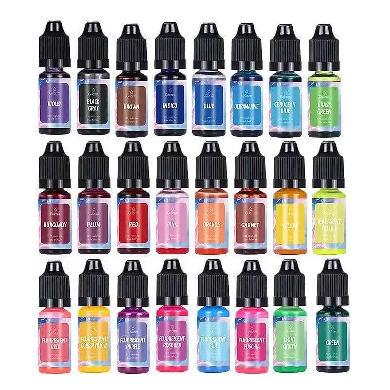 Set di 24 Colori da 10ml, Pigmenti Liquidi in Resina, Coloranti per Candele Fai-da-Te, Tinte per Sapone Artigianale, Pigmenti per Stampi in Resina Epossidica