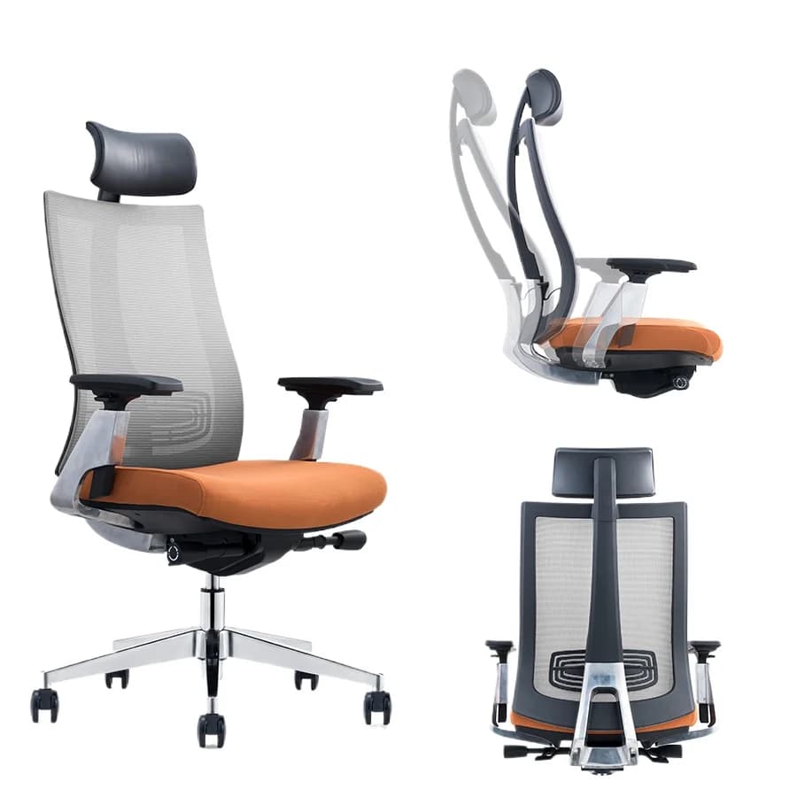 Sedia da ufficio di lusso diretta in fabbrica Design ergonomico in rete Ascensore girevole Sedile da gioco moderno in legno con base in alluminio Caldo