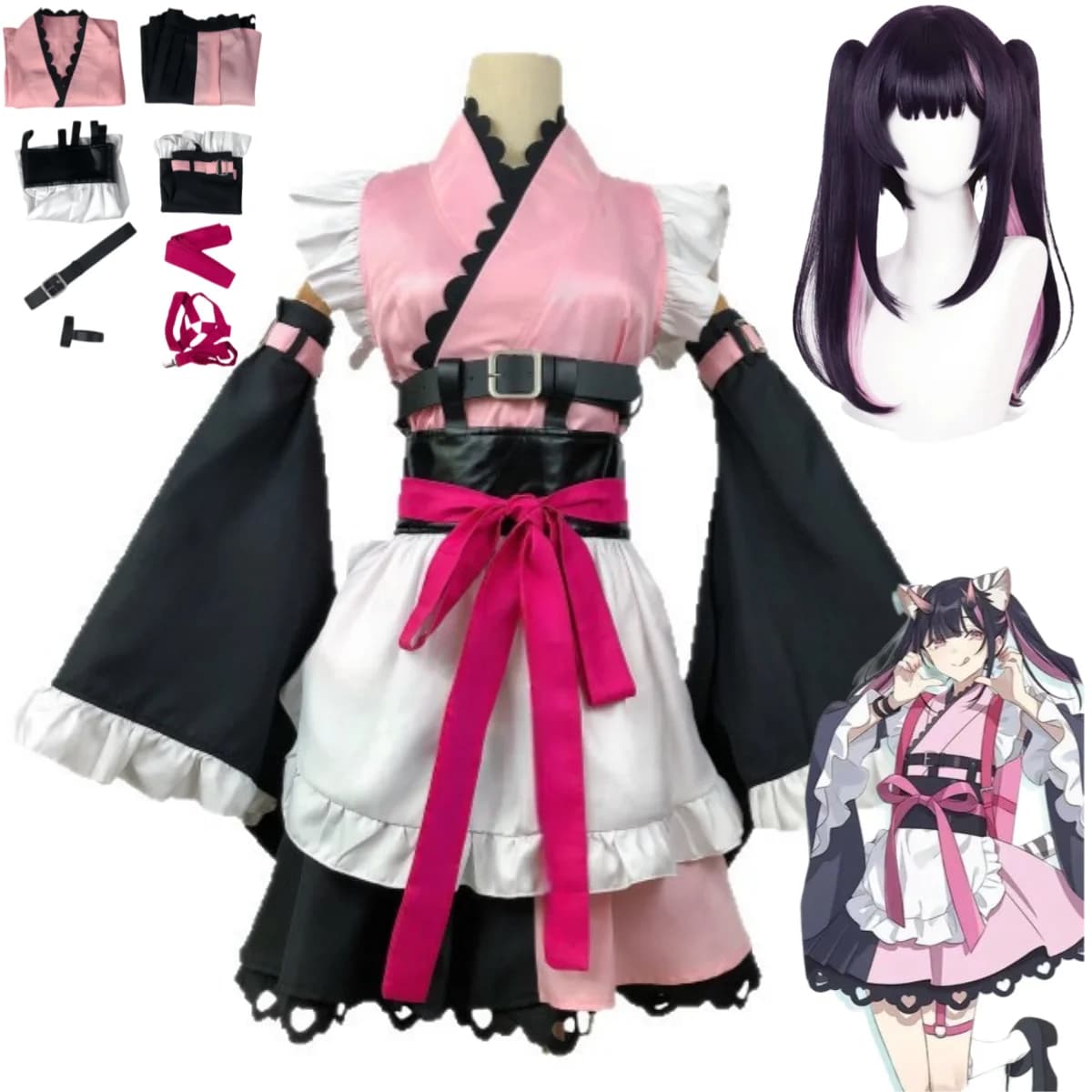 Anime La Principessa Cosmica Kaguya! Costume Cosplay Komazawa Noi, Kimono Rosa in Stile Giapponese, Gonna Lolita, Parrucca, Completo Carino da Donna per Feste