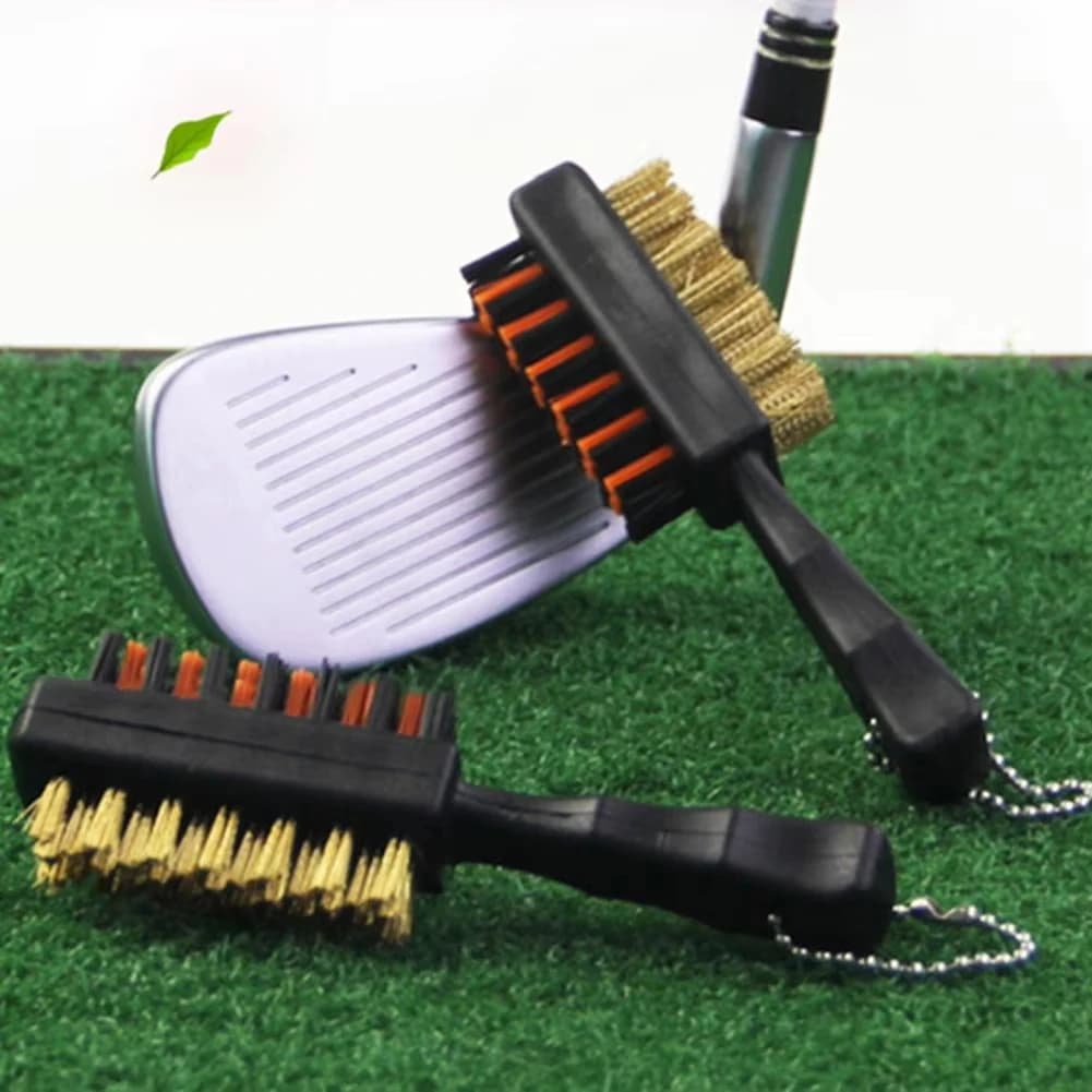 Spazzola portatile per la pulizia delle mazze da golf 2 in 1, strumento di pulizia a doppia faccia, manico in metallo, setole in nylon leggere per scarpe da golf e tacchetti