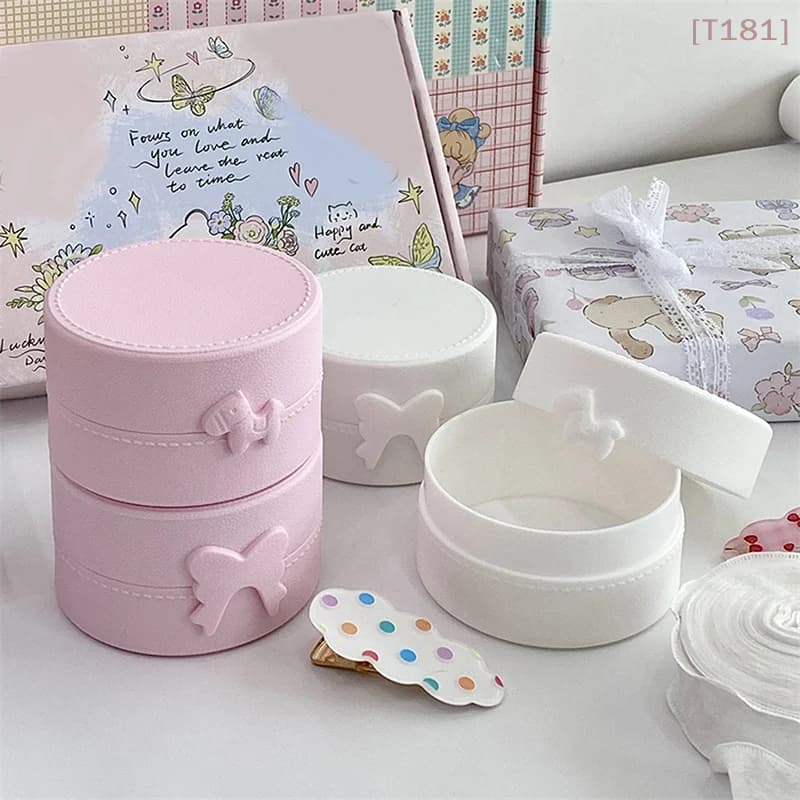 [E] Cute Cartoon Bow Pony Round Ring Earrings Box Luxury Dustproof Hair Accessories Packaging Display Box Portable Storage Box