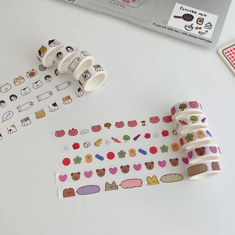 Adorable Animal Washi Tape Set Cat Paw Print Teddy Bear Cake Design Removable Decorative Tape for Scrapbooking Journaling